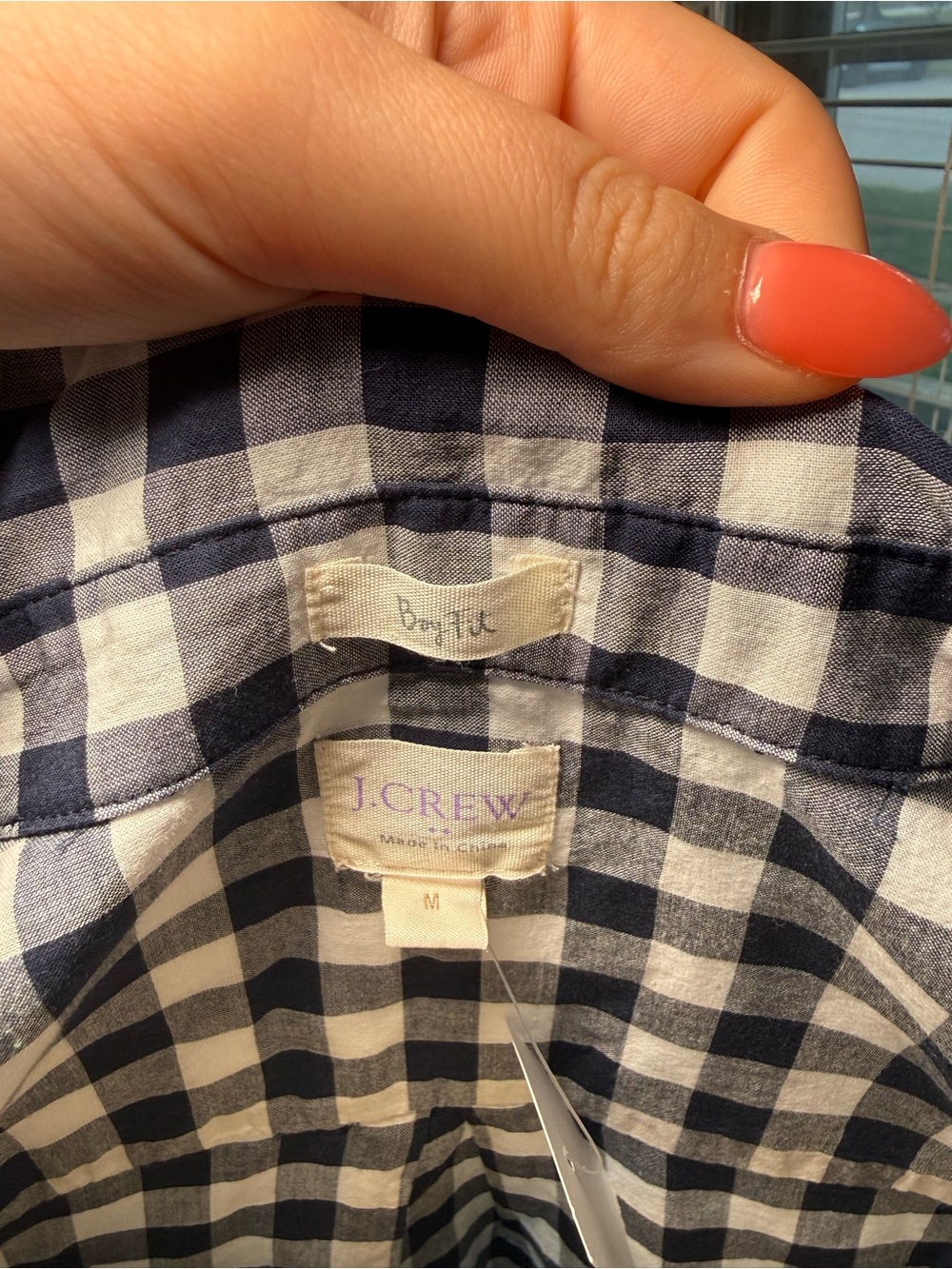 J Crew Blue and White 100% cotton Gingham Button-Up Shirt - Picture 4 of 4